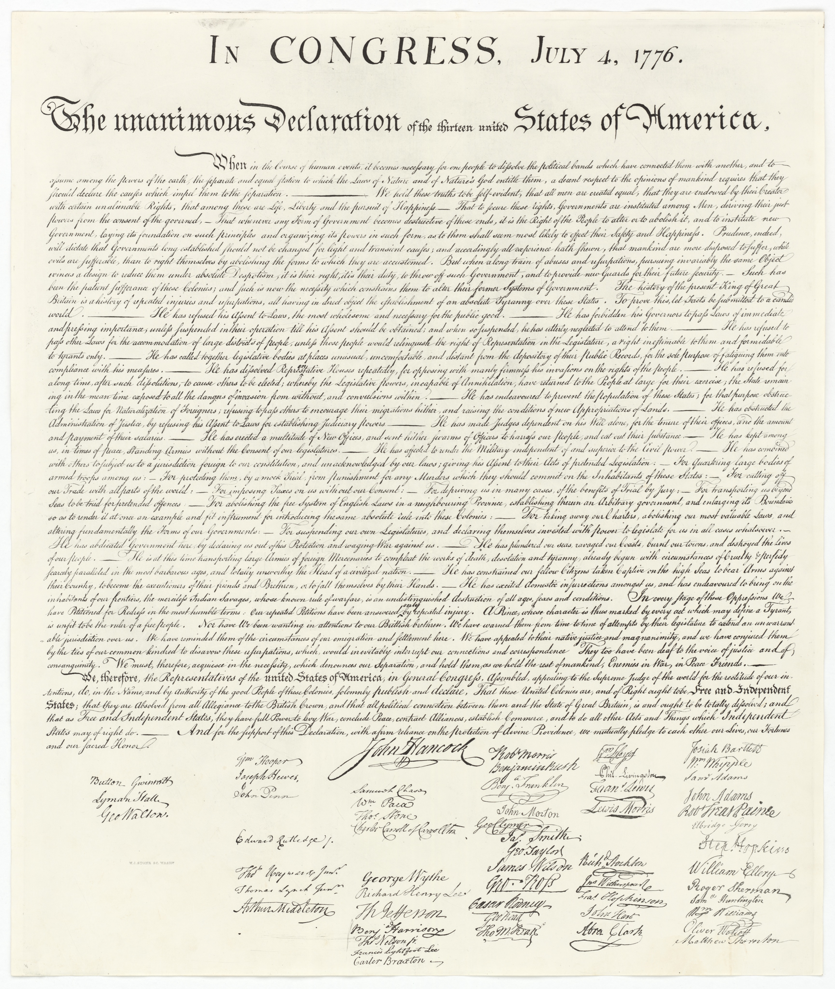Declaration of Independence, Stone Engraving, 1823 — National Archives